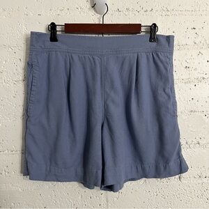 Free Assembly Womens Shorts L Blue Pull On Pockets Elastic Waist Rayon Linen AB7